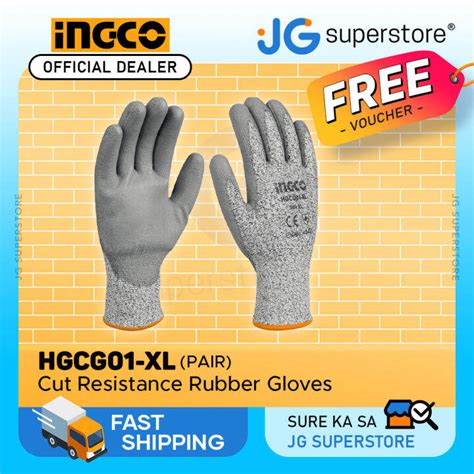 INGCO Cut Resistance Rubber Gloves XL HPPE Shell Abrasion