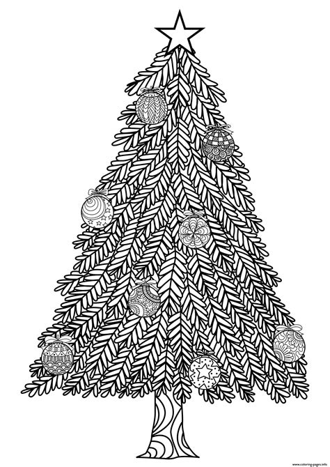 Adult Christmas Tree With Ball Ornaments By Bimdeedee Coloring Pages Printable