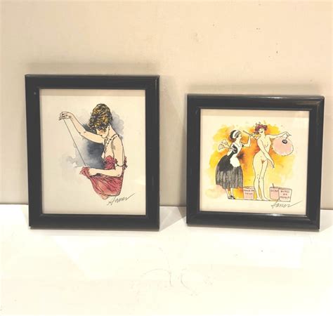 Vtg French Art Deco La Vie Parisienne Hand Watercolored Nude Prints Signed Sasser Sexy Topless