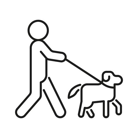 Person walk with dog on leash, line icon. Owner pet. Vector outline