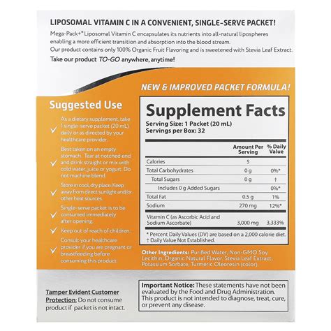 Aurora Nutrascience Mega Pack Liposomal Vitamin C 3 000 Mg 32 Packs