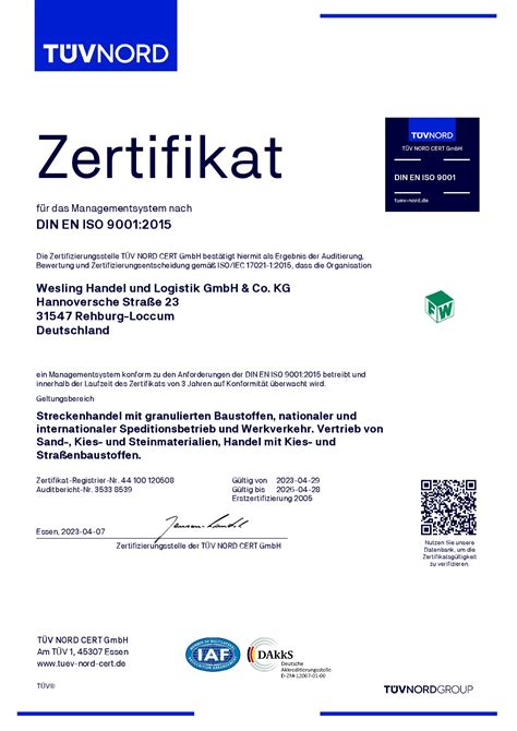 Zertifikate Ferdinand Wesling Gmbh Co Kg