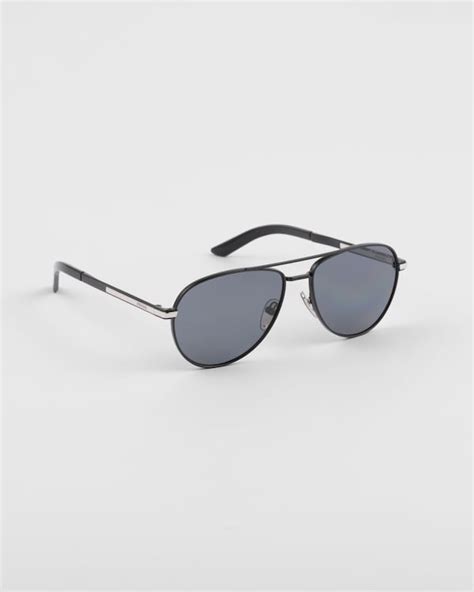 Polarized Black Lenses Sunglasses With Iconic Metal Plaque Prada