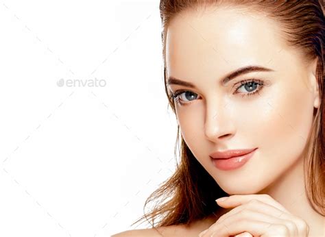 Beautiful Woman Face Portrait With Hands Beauty Skin Care Concept