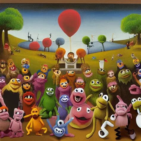 Painting Of Muppets And Teletubbies In The Style Of Stable Diffusion