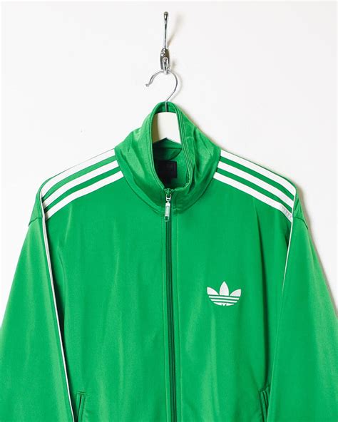 Vintage 00s Polyester Plain Green Adidas Tracksuit Top Medium Domno