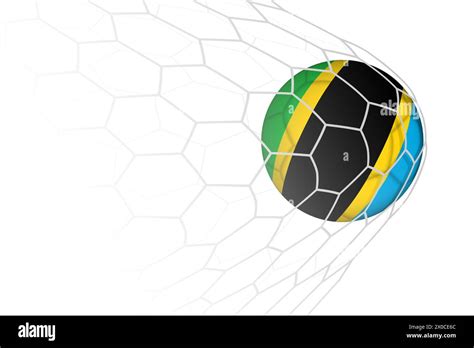 Tanzania Flag Soccer Ball In Net Vector Sport Illustration Stock