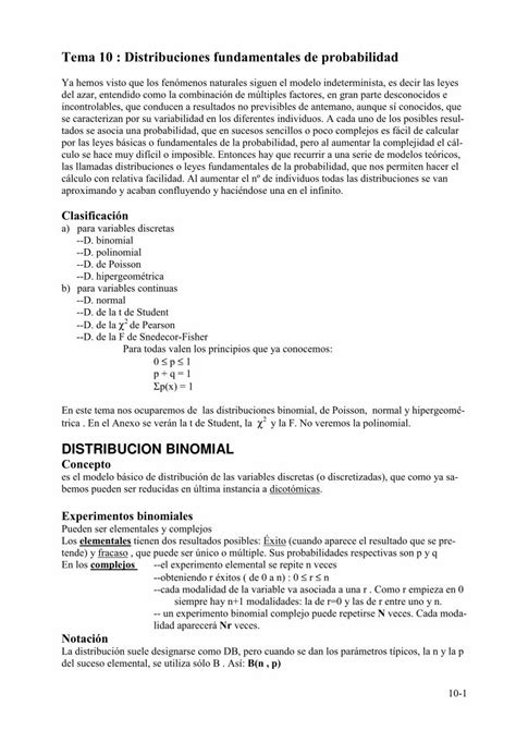 PDF Tema 10 Distribuciones Fundamentales De Probabilidad Tema 10