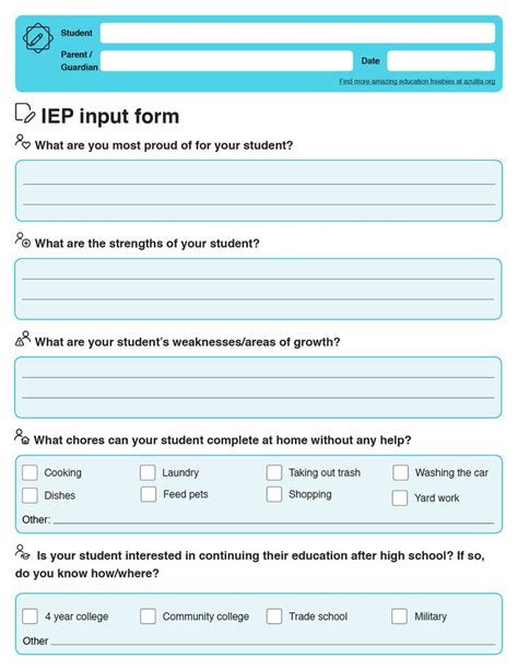 Parent Guardian Iep Input Form Azulita Iep Parenting Teaching