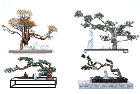 中式禅意松树盆景佛像摆件3d模型下载 【集简空间】「每日更新」