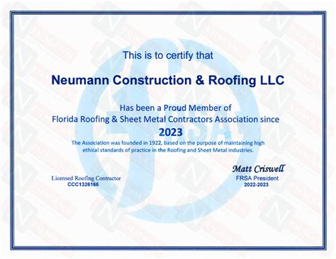 Neumann Construction And Roofing Llc Earns Prestigious Certification From