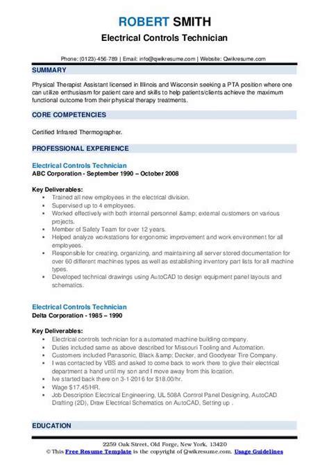 Electrical Controls Technician Resume Samples Qwikresume