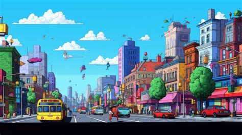 Premium AI Image | Downtown district cartoon scenery