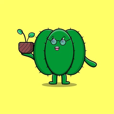 Illustration De Dessin Anim Mignon Cactus Tenant Une Plante Dans Un