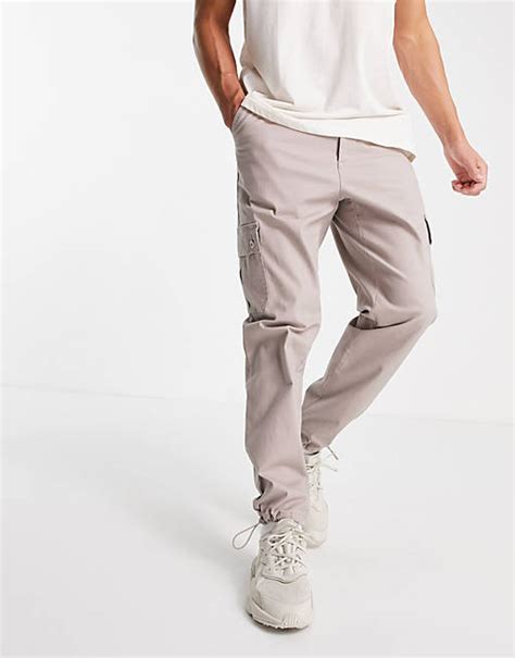 Asos Design Tapered Cargo Pants In Brown Asos