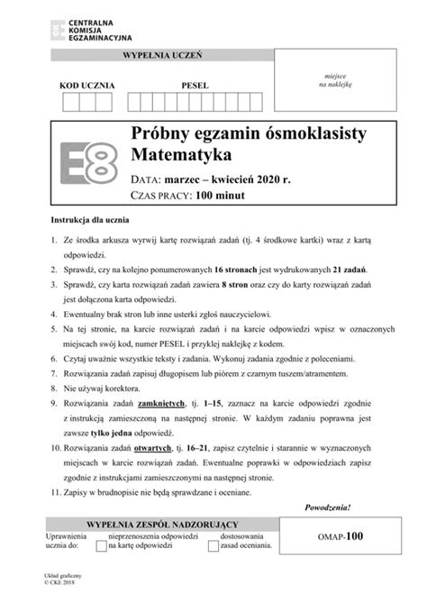 Próbny egzamin ósmoklasisty 2020 odpowiedzi matematyka online jakie