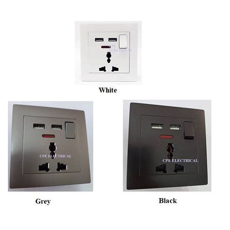 13A 1 Gang Universal Switch Socket C W Neon And 2 USB Port WHITE GREY