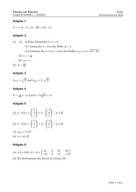 M Kl Ss Mathe Klausur Ss L Sung L Osung Zur Klausur Modul B