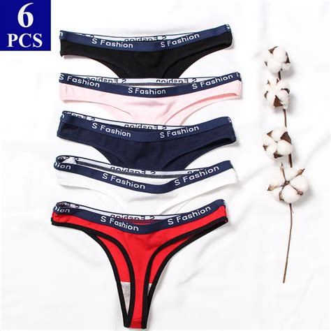 6pcs Set Cotton Thongs Panties Women Sexy Low Waist Letter G String