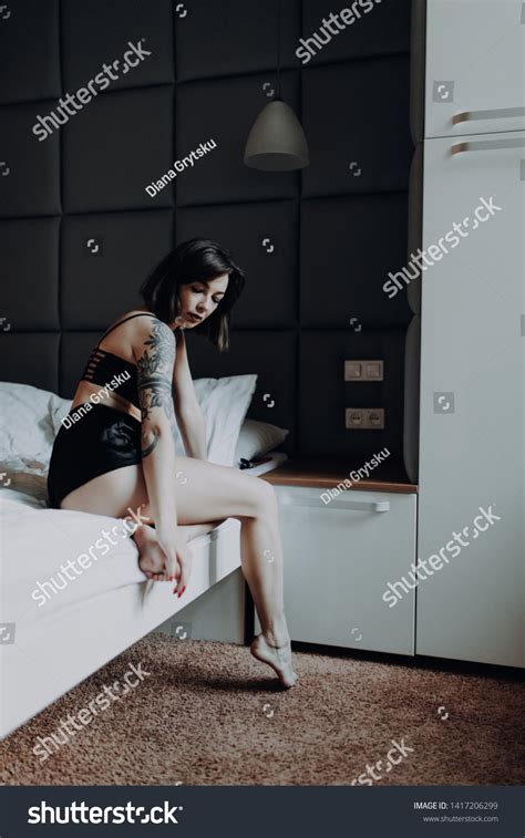 Beautiful Sexy Woman White Lingerie Sitting Stock Photo 1417206299 Shutterstock