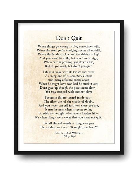 Don't Quit Poem John Greenleaf Whittier Quote Graduation | Etsy