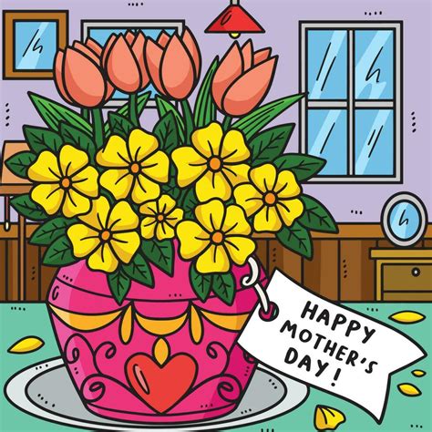 Mothers Day Flowers and Greeting Card Colored 23230716 Vector Art at ...