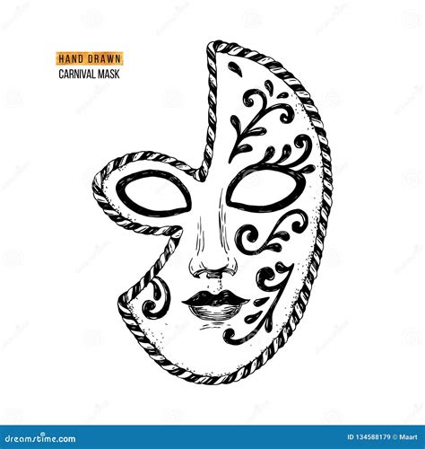 Hand Drawn Venetian Carnival Face Mask Stock Vector - Illustration of ...