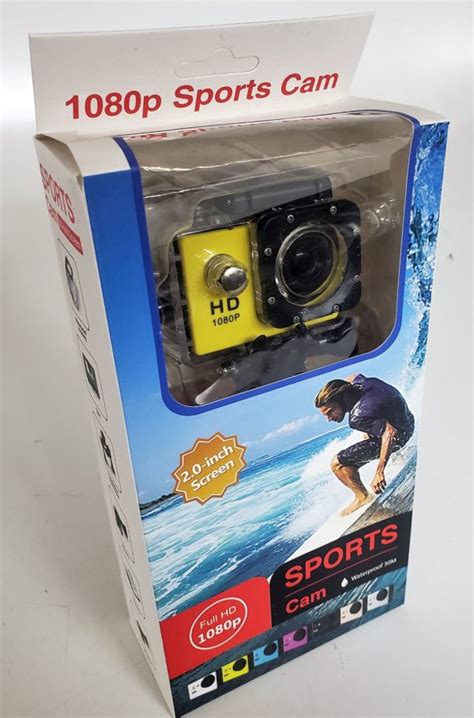 Sports Cam Full HD 1080p Waterproof 30M 2 Inch LCD Kit Yellow