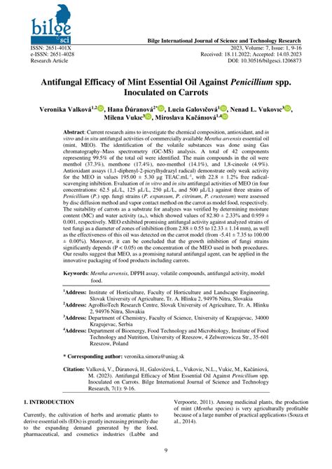 PDF Antifungal Efficacy Of Mint Essential Oil Against Penicillium Spp