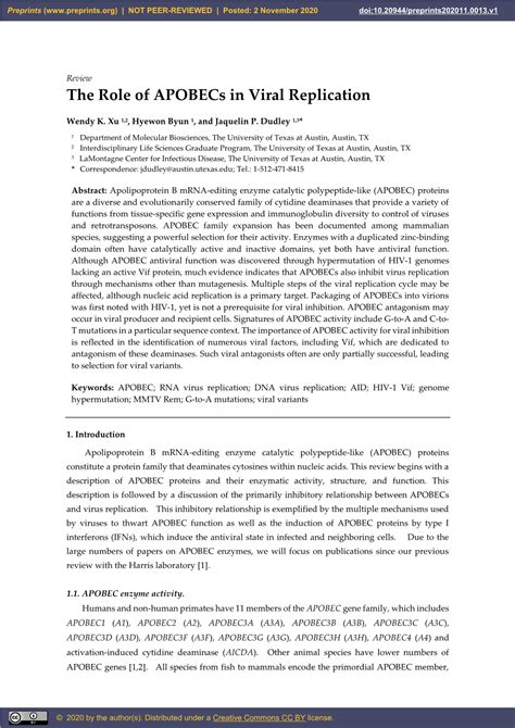 The Role Of Apobecs In Viral Replication Docslib