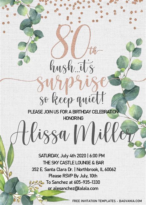 Floral 80th Birthday Invitation Templates – Editable With MS Word ...