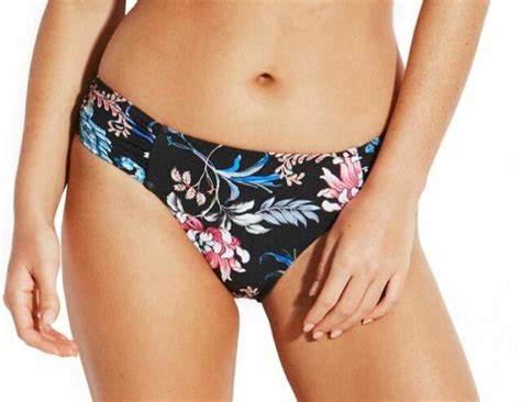 Seafolly Womens Ruched Side Retro Medium Coverage Bikini Bottom Black