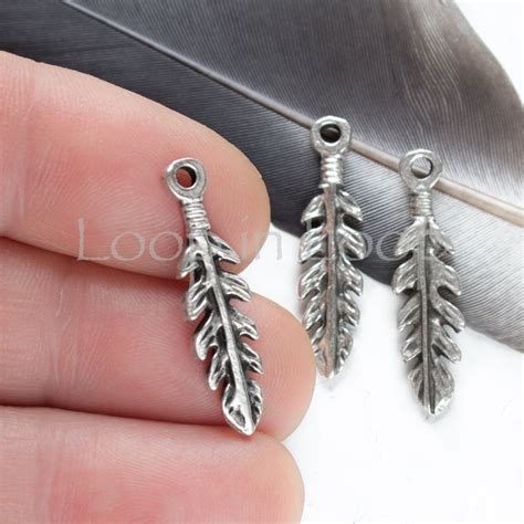 10 OFF Mykonos Feather Charms 26mm Greek Casting Beads Leafy Feathers