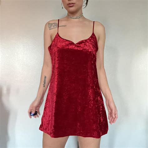 Vintage 90s Red Velvet Slip Dress Spaghetti Strap Depop