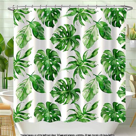 Monstera Deliciosa Tropical Leaves Shower Curtain Exotic Foliage Design