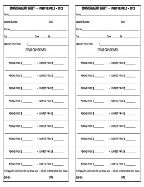 Fillable Online Consignment Sheet Azpscom Fax Email Print Pdffiller