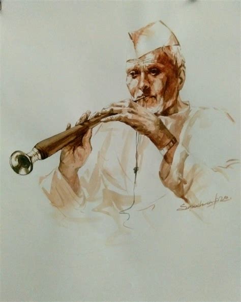 A Great Musician Water Colour On Paper A Tribute To Ustad