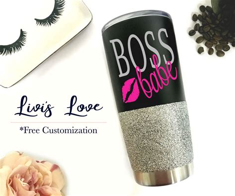 Boss Babe Black Glitter Tumbler 20 Oz Stainless Steel Vacuum Etsy