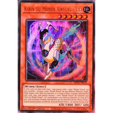 Carte YU GI OH MP21 FR176 Kirin Du Monde Virtuel Lili Ultra Rare NEUF