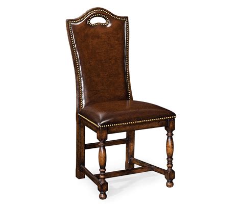 Oak High Back Leather Side Dining Chair Swanky Interiors