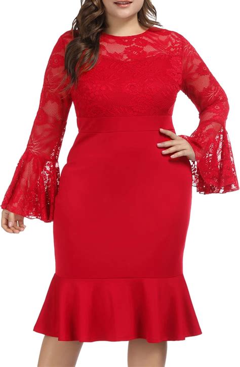 Hanna Nikole Womens Plus Size Lace Bell Sleeves Pencil Dress Cocktail