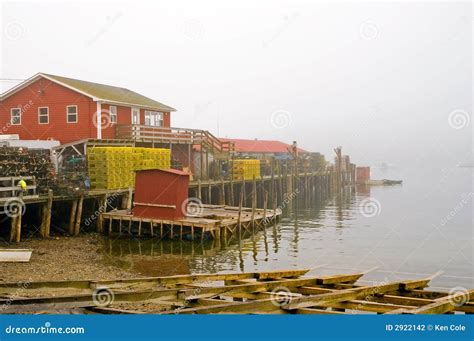 Maine Fishing Wharf In Fog Stock Photography - Image: 2922142