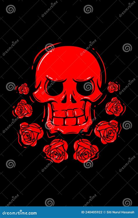 Red Skull With Rose Retro Illustration Stock Vector Illustration Of