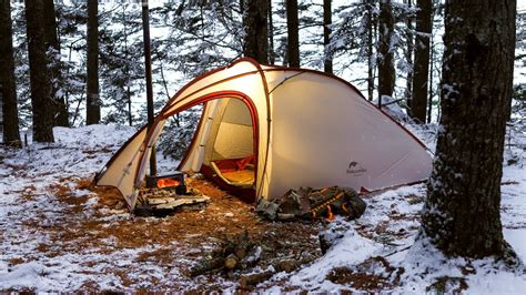 Winter Hot Tent Camping In Snow And Freezing Temperatures Youtube