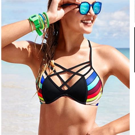PINK Victoria S Secret Swim New Victorias Secret Pink Strappy Caged Front Bikini Swim Top