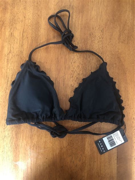 Nwt Relleciga Black Ruffled Edge String Tie Bikini Top Sz M Ebay