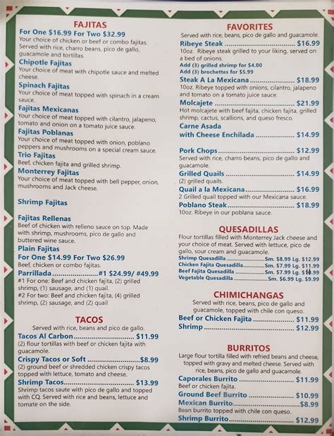 Carta Del Restaurante Los Caporales Giddings