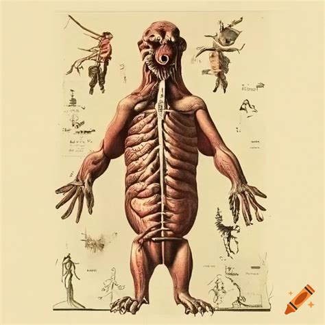 Vintage Anatomical Chart Of A Mythical Monster