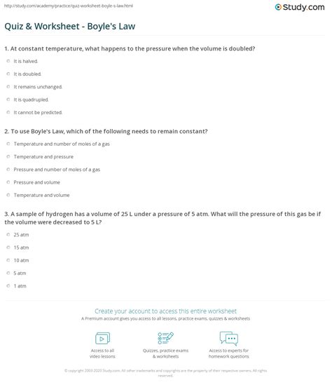 Quiz And Worksheet Boyles Law