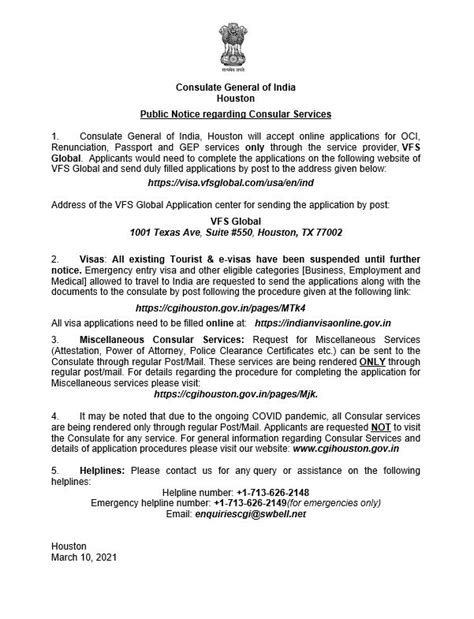 Public Notice Regarding Consular services in Houston - Travel Guzs